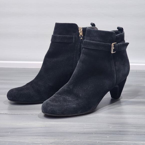 Sam Edelman Mandi Ankle Boots Black Suede Leather Buckle Detail Size 10 - Picture 2 of 10